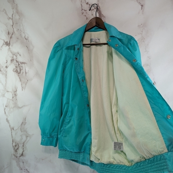 Vintage Jacket Woman Large Turquoise Windbreaker Flannel 80s 90s Puff Grannycore - Picture 8 of 12